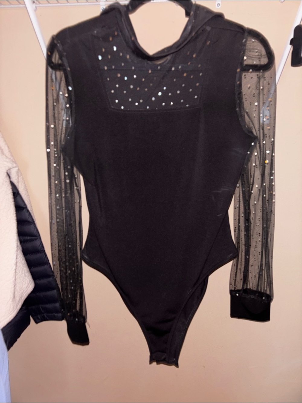 Black bodysuit with sparkle sleeves